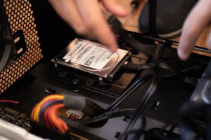 black-and-white-hard-disk-drive inside desktop